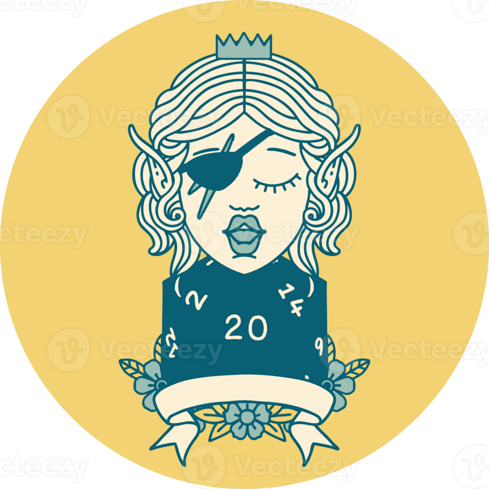 elf rogue character with natural twenty dice roll icon png