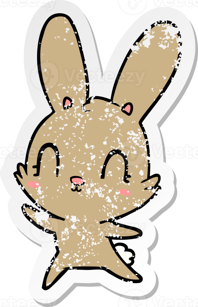 distressed sticker of a cute cartoon rabbit dancing png