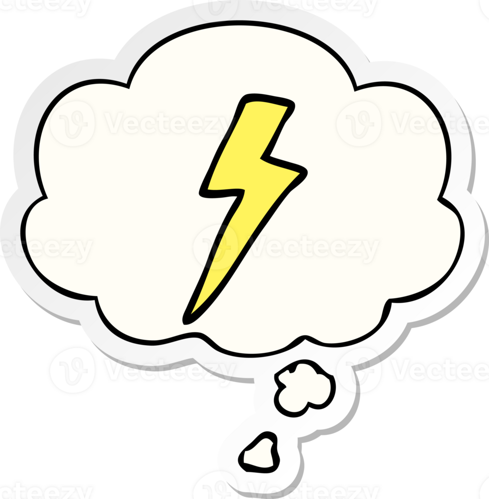 cartoon lightning bolt and thought bubble as a printed sticker png