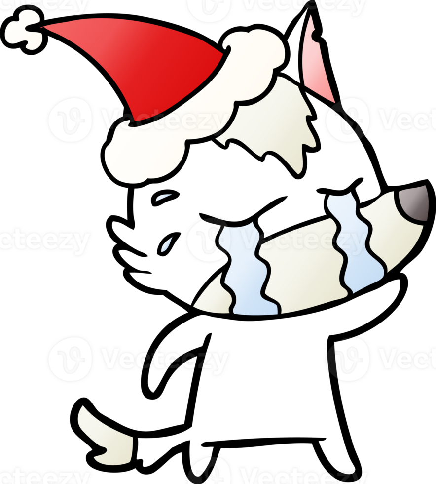 gradient cartoon of a crying wolf wearing santa hat png