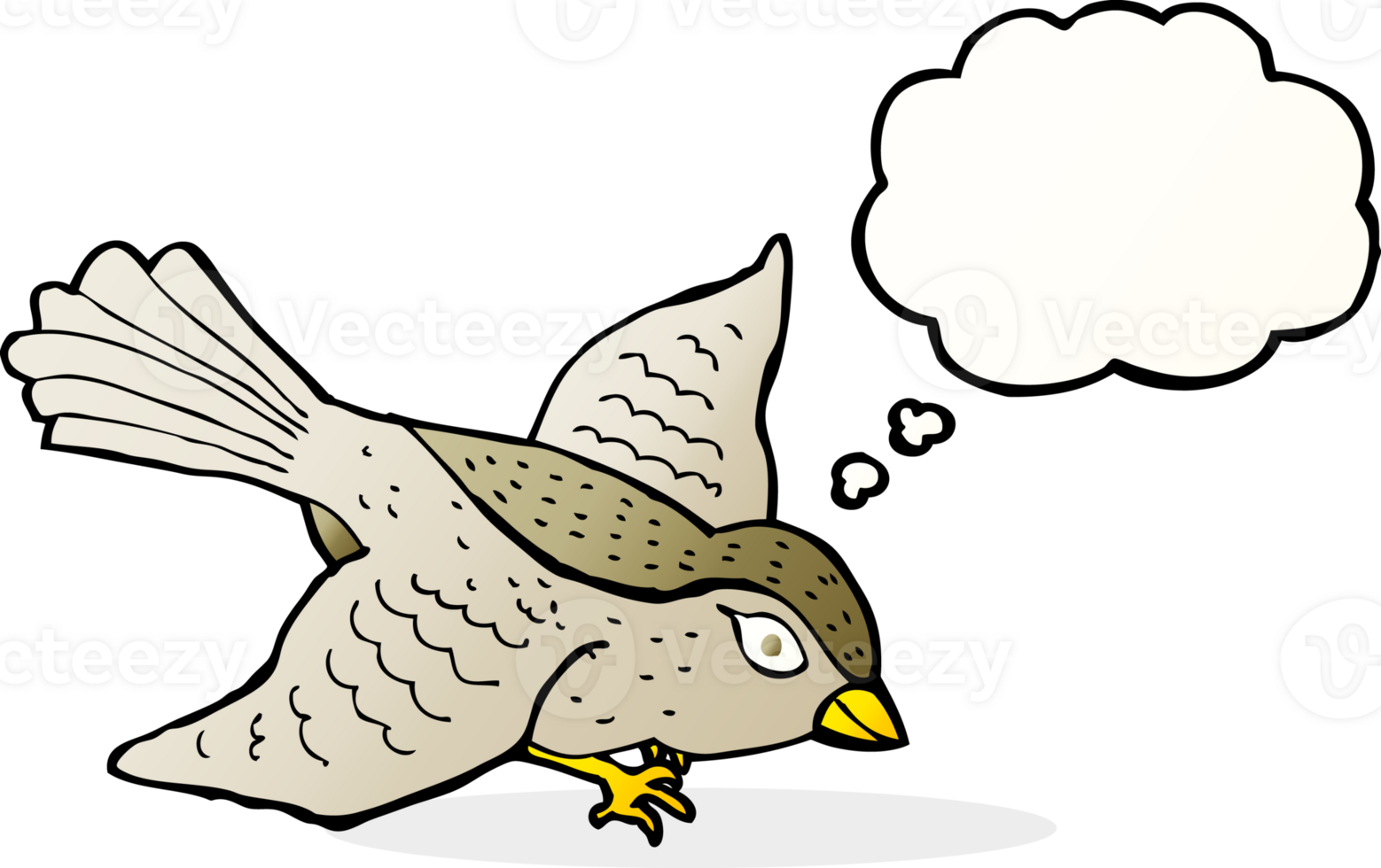 cartoon flying bird with thought bubble png