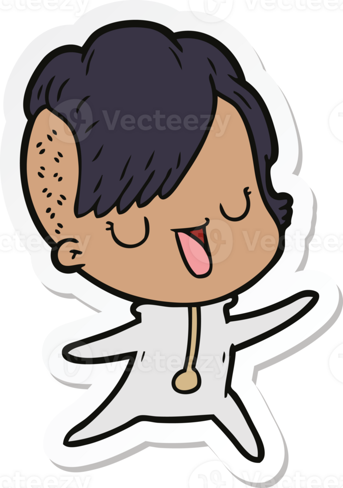 sticker of a cute cartoon girl with hipster haircut png