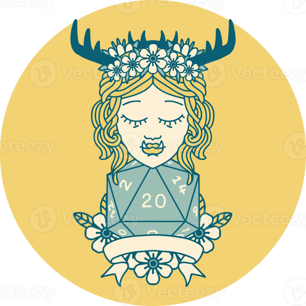 orc druid character with natural twenty dice roll illustration png