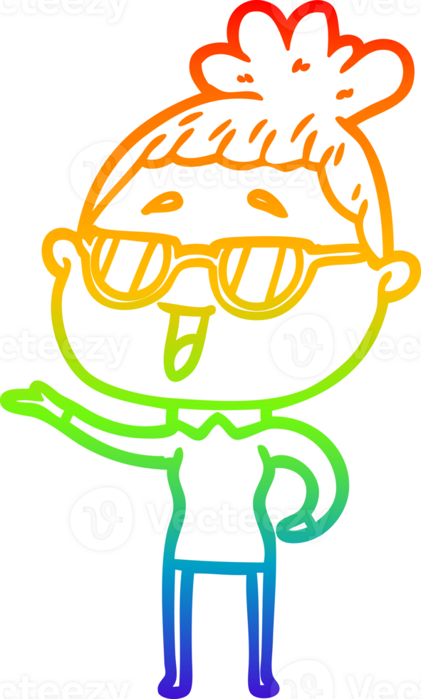 rainbow gradient line drawing cartoon happy woman wearing spectacles png