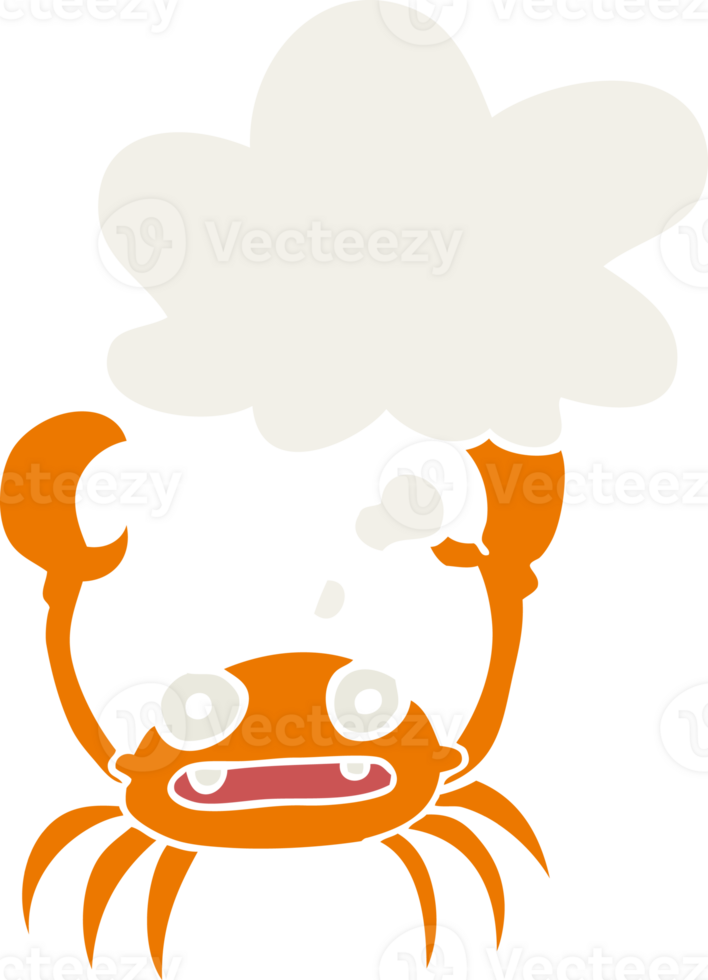 cartoon crab and thought bubble in retro style png