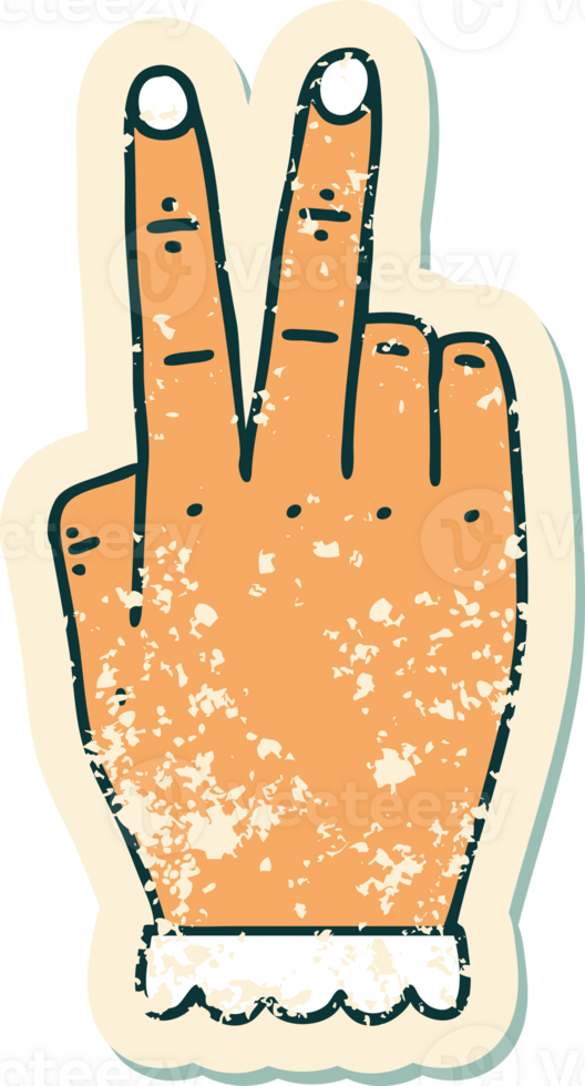 hand raising two fingers gesture grunge sticker png