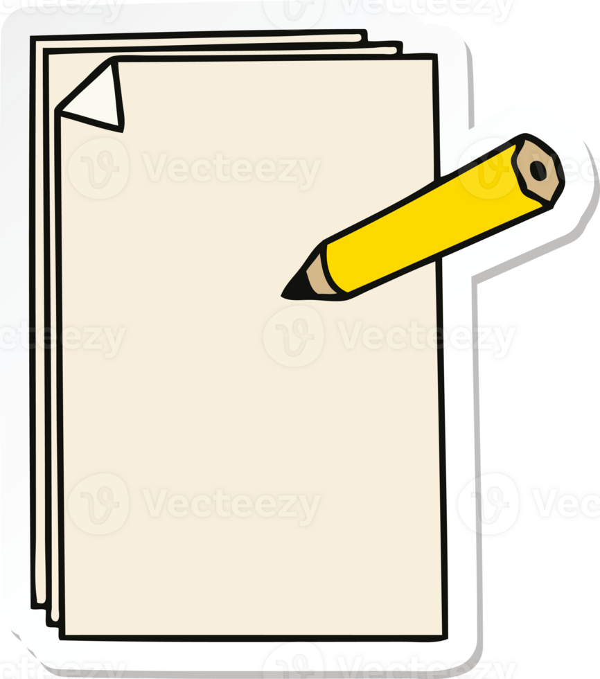 sticker of a quirky hand drawn cartoon paper and pencil png