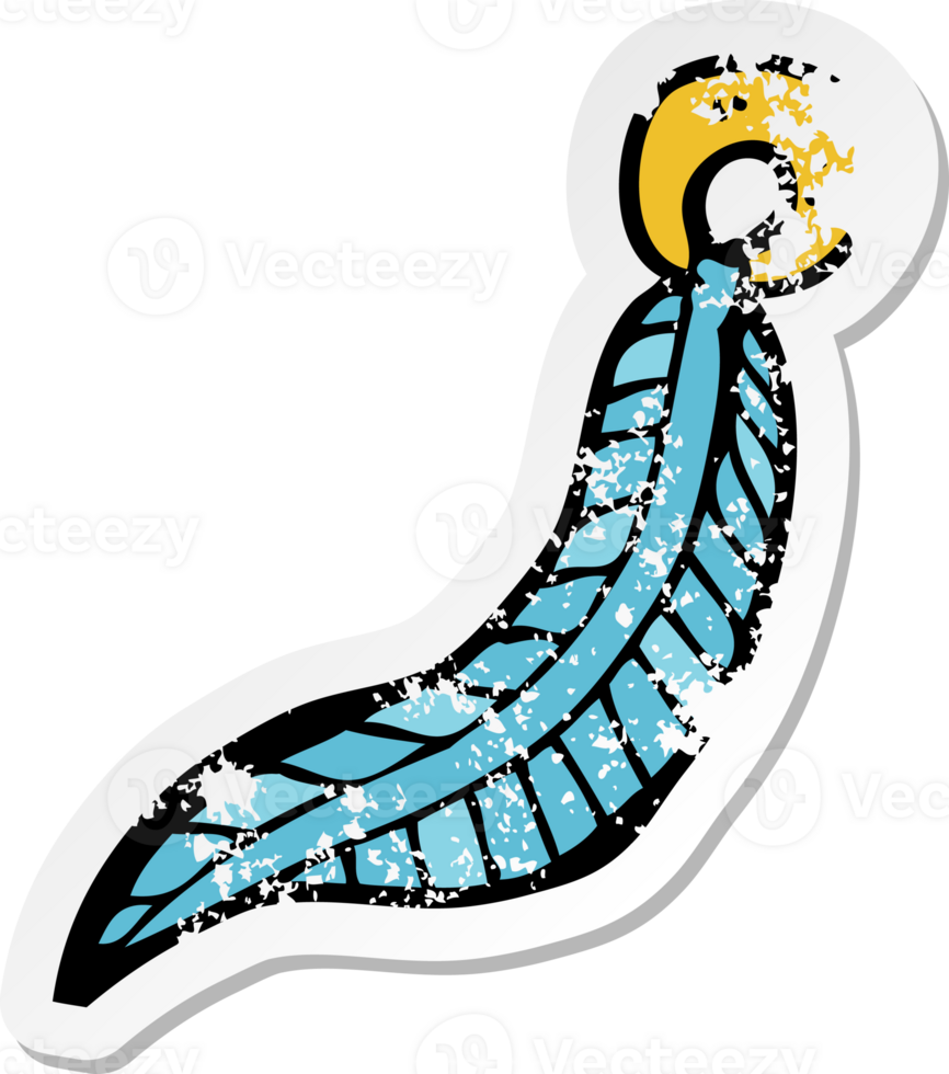 retro distressed sticker of a cartoon feather keyring png