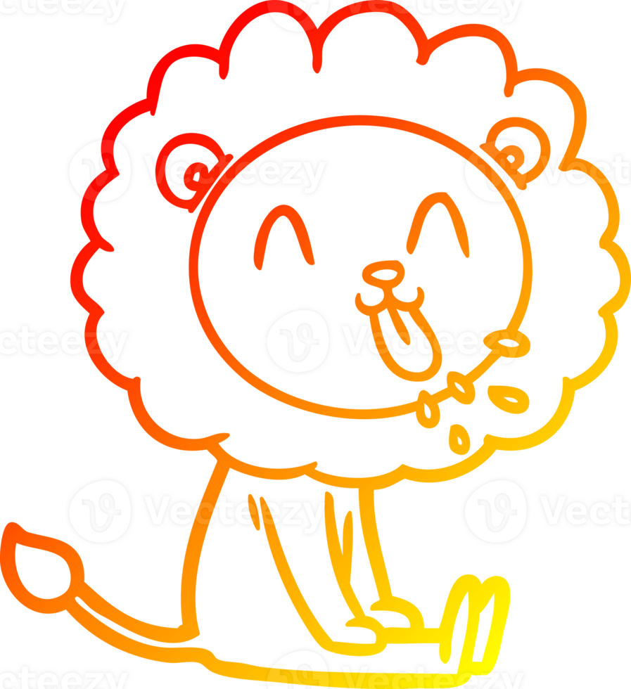 warm gradient line drawing happy cartoon lion png