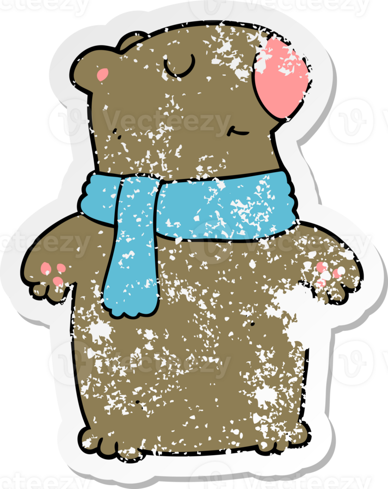 distressed sticker of a cartoon bear png