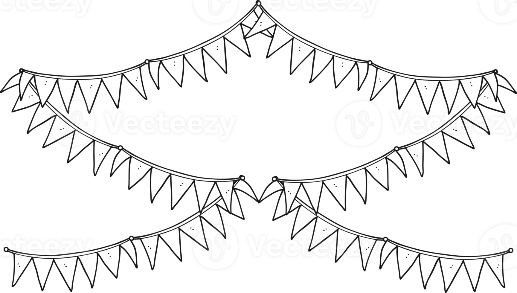 black and white cartoon bunting flags png