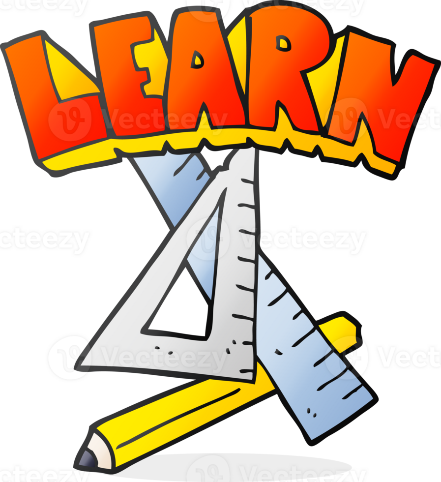 cartoon pencil and ruler under Learn symbol png