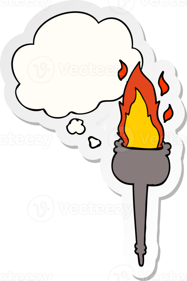 cartoon flaming chalice and thought bubble as a printed sticker png