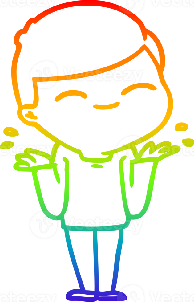 rainbow gradient line drawing cartoon smiling boy shrugging shoulders png