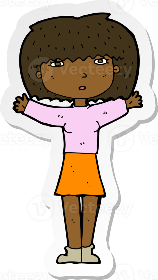 sticker of a cartoon woman raising arms in air png