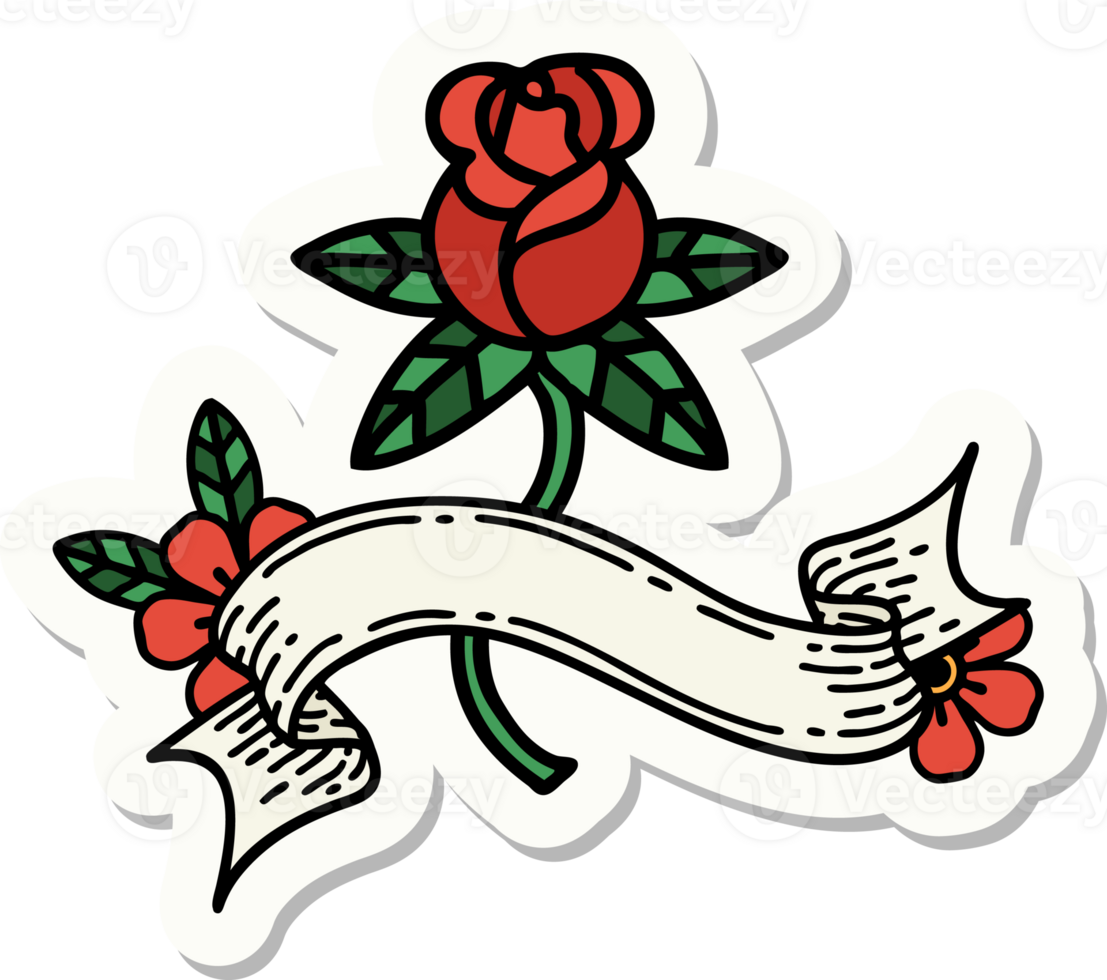 autocollant de tatouage avec bannière d'une rose png