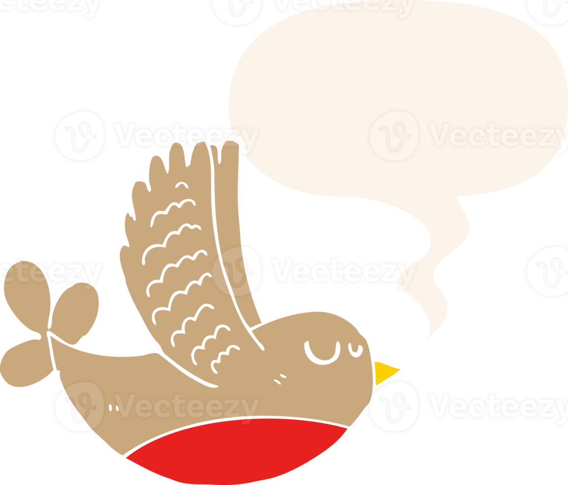 cartoon bird and speech bubble in retro style png