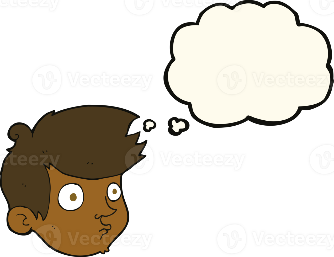 cartoon staring boy with thought bubble png