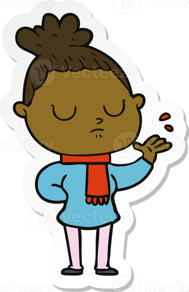 sticker of a cartoon calm woman png