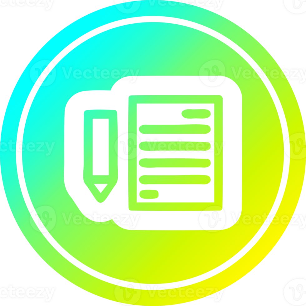 document and pencil circular in cold gradient spectrum png