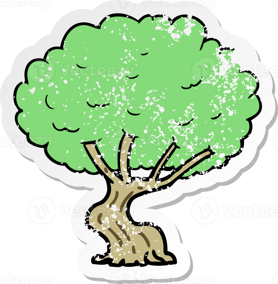 distressed sticker of a cartoon tree png