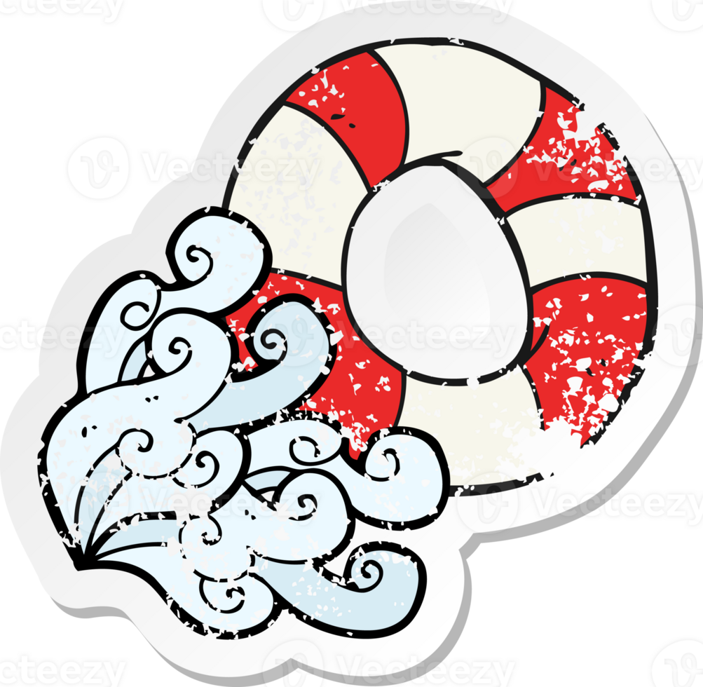 retro distressed sticker of a cartoon life ring png