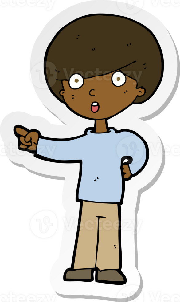 sticker of a cartoon pointing boy png