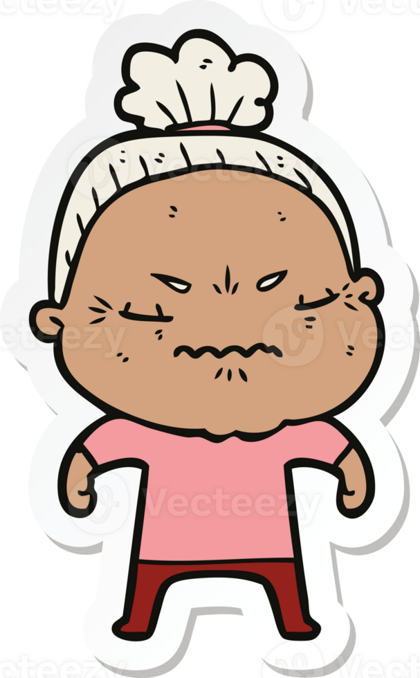 sticker of a cartoon annoyed old lady png