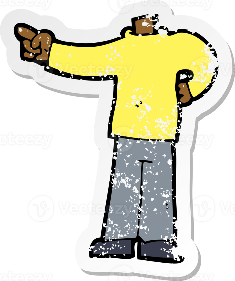 retro distressed sticker of a cartoon pointing body png