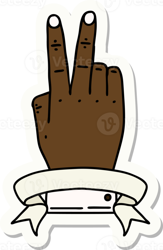 victory v hand gesture with banner sticker png