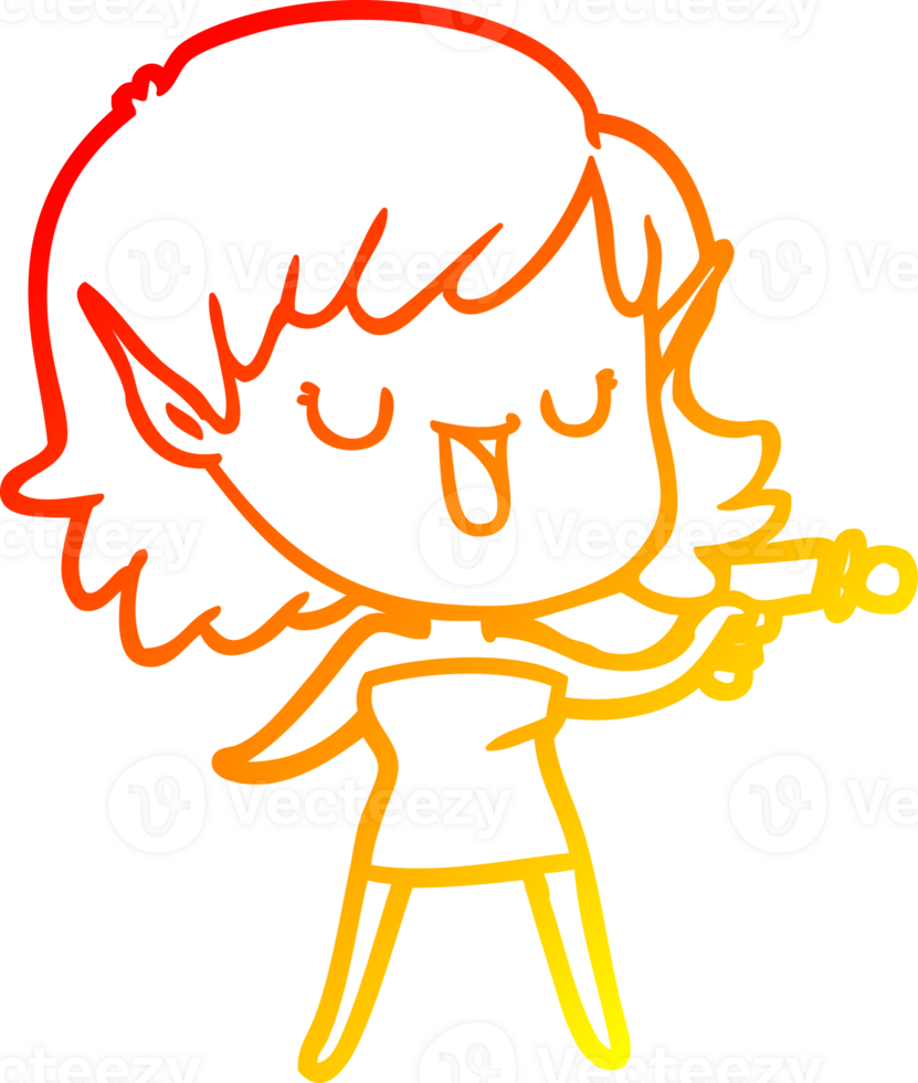 warm gradient line drawing cartoon elf girl png