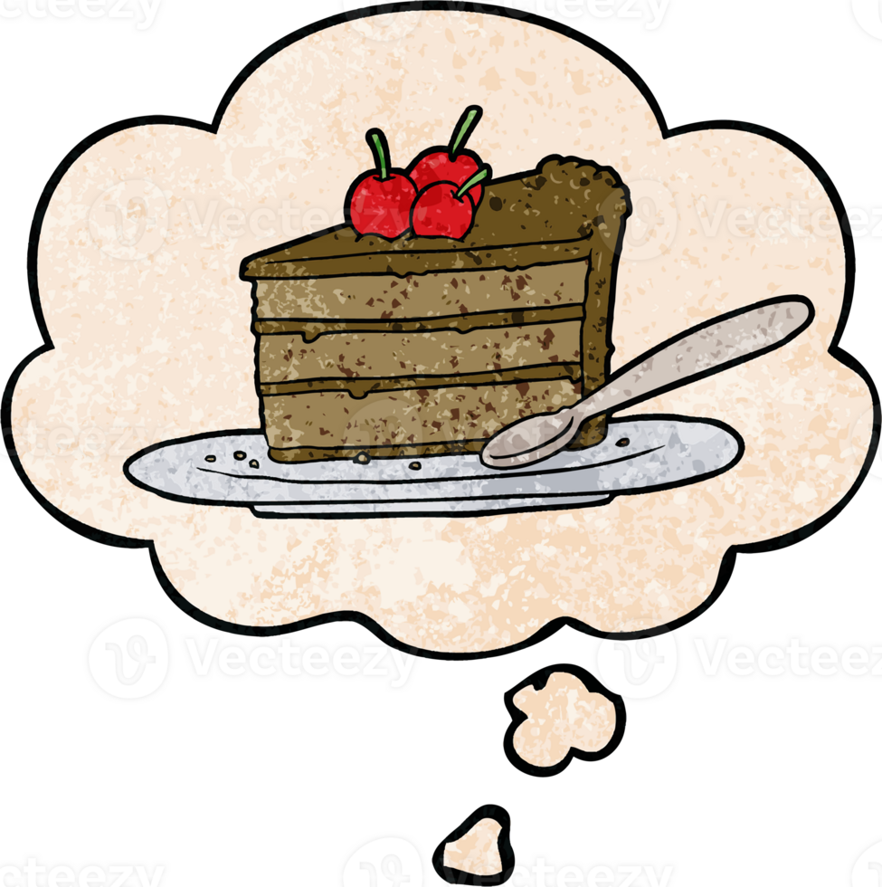 cartoon chocolate cake and thought bubble in grunge texture pattern style png