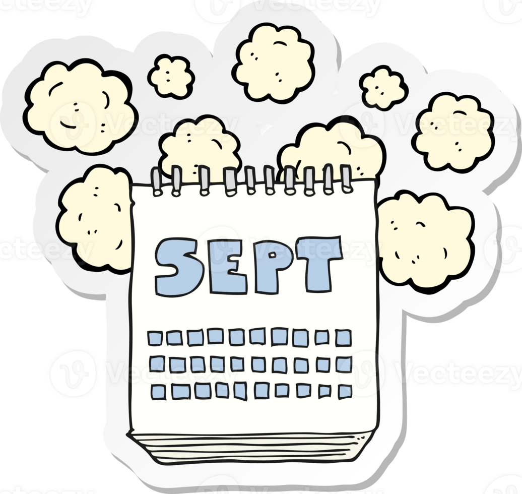 sticker of a cartoon calendar showing month of September png