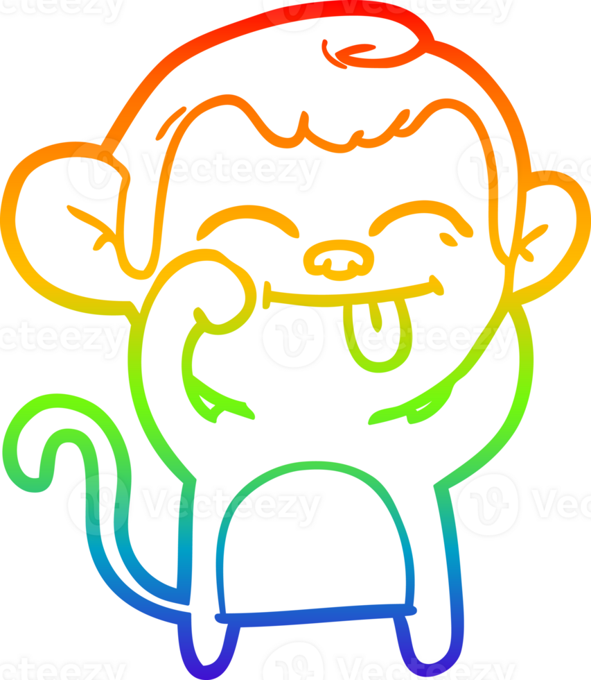 rainbow gradient line drawing funny cartoon monkey png