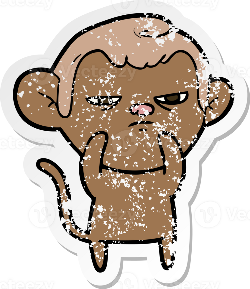 distressed sticker of a cartoon monkey png