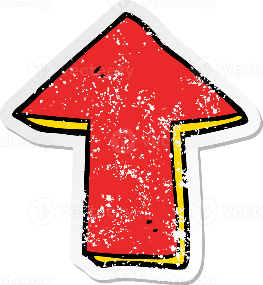 distressed sticker of a cartoon pointing arrow png
