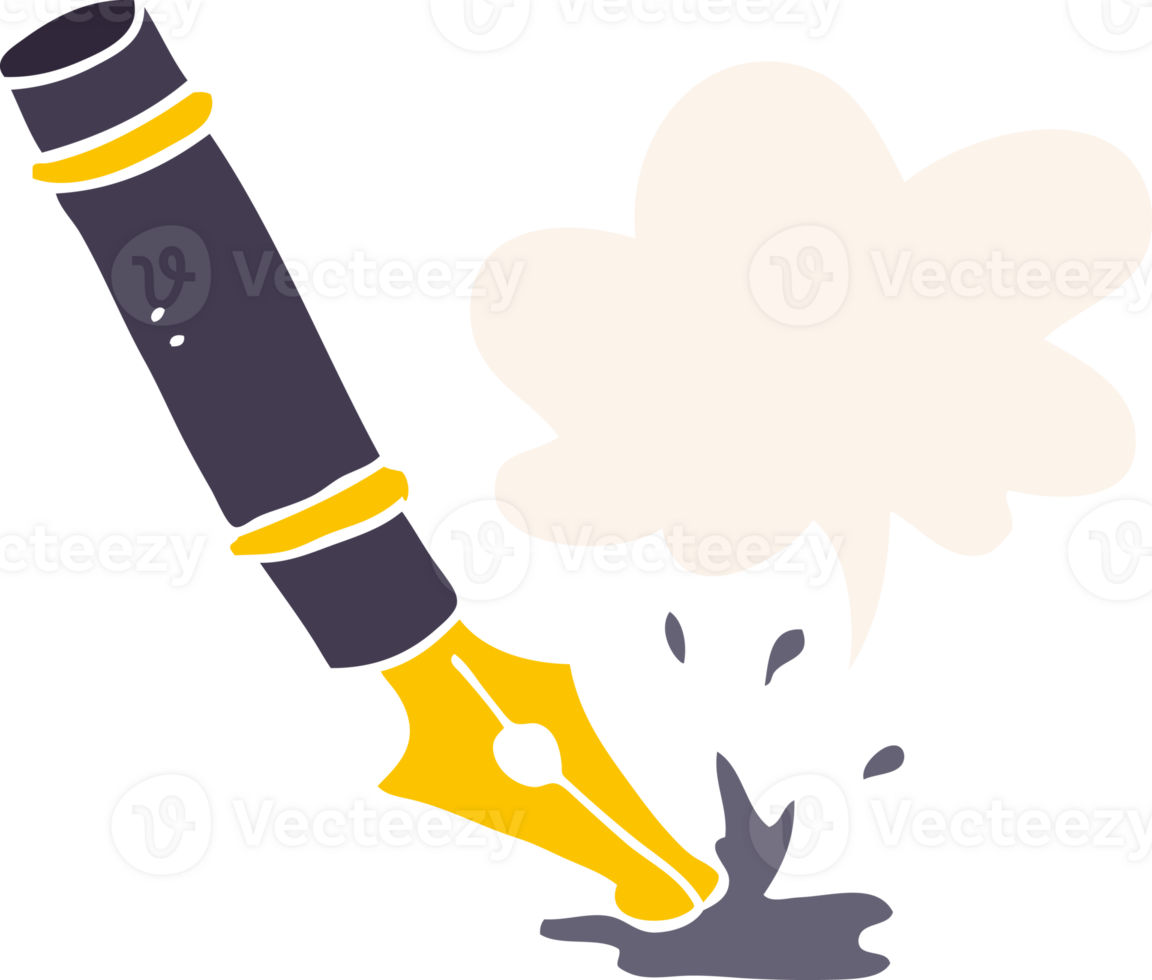 cartoon fountain pen and speech bubble in retro style png
