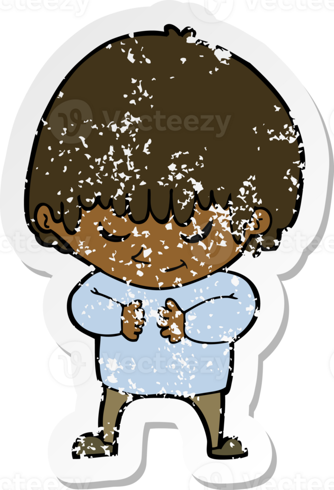 retro distressed sticker of a cartoon shy boy png