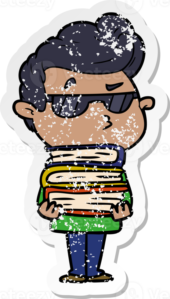 distressed sticker of a cartoon cool guy png