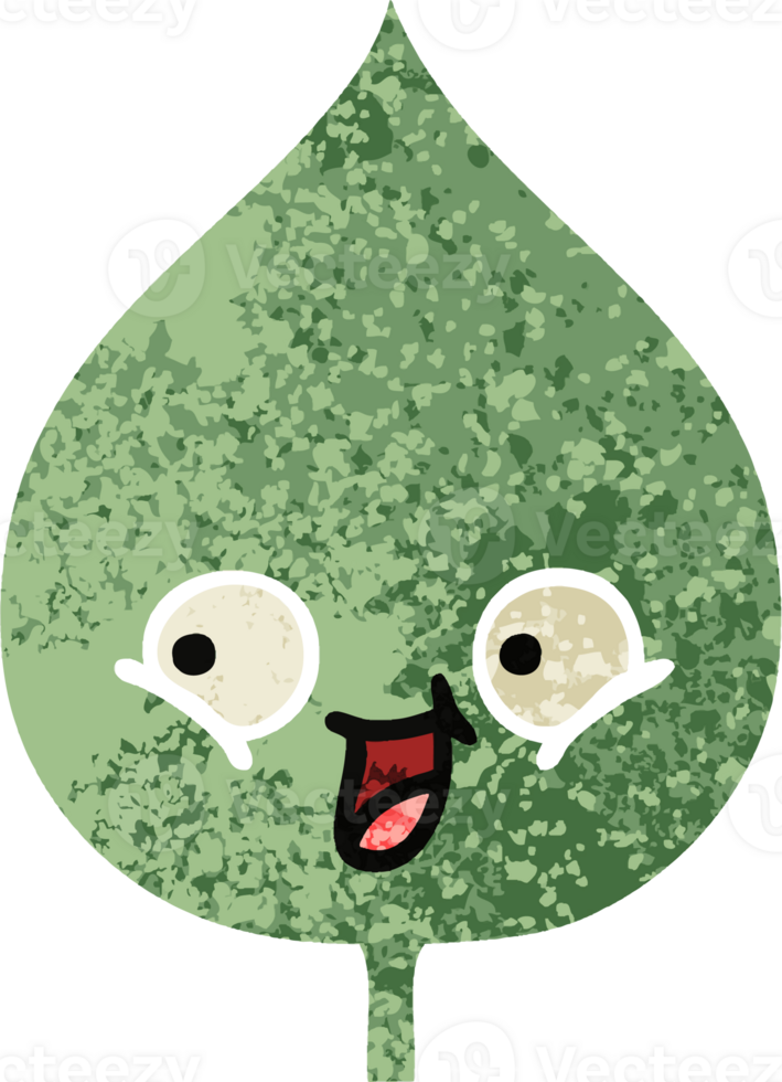 retro illustration style cartoon expressional leaf png