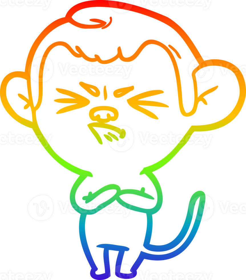 rainbow gradient line drawing cartoon annoyed monkey png