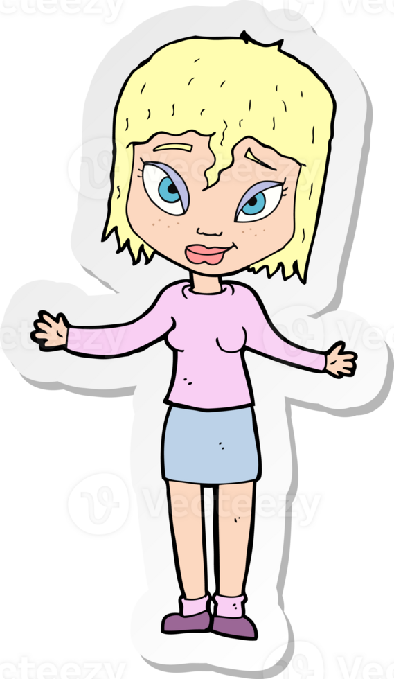 sticker of a cartoon woman shrugging shoulders png
