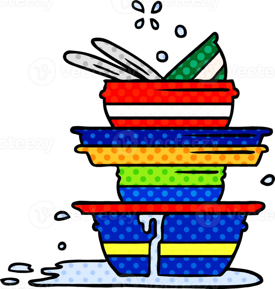 cartoon doodle of a stack of dirty plates png