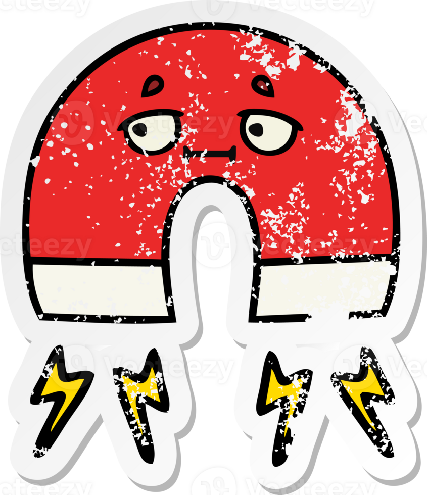 distressed sticker of a cute cartoon magnet png