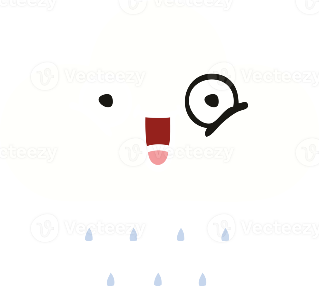 flat color retro cartoon rain cloud png