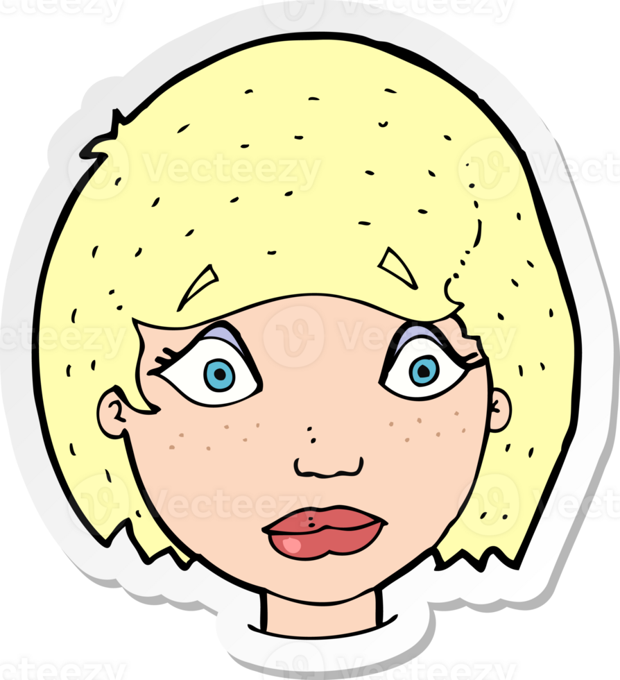 sticker of a cartoon worried female face png