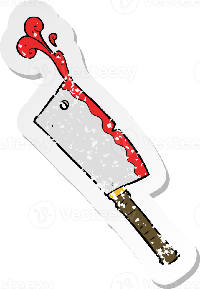 retro distressed sticker of a cartoon meat cleaver png
