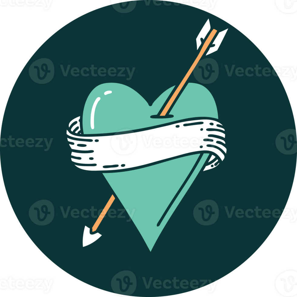 tattoo style icon of an arrow heart and banner png