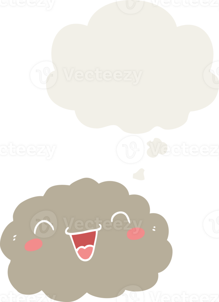 happy cartoon cloud and thought bubble in retro style png