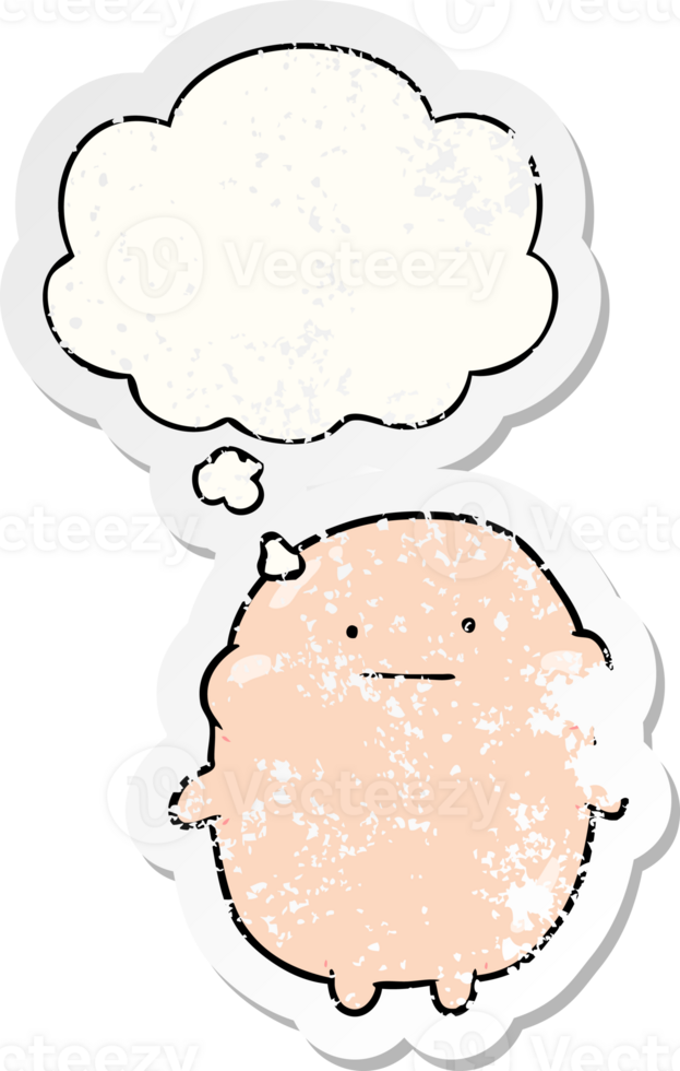 cartoon human and thought bubble as a distressed worn sticker png